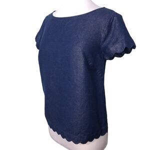 Vineyard Vines Shimmer Linen Blend Scallop Hem Top 4 EUC